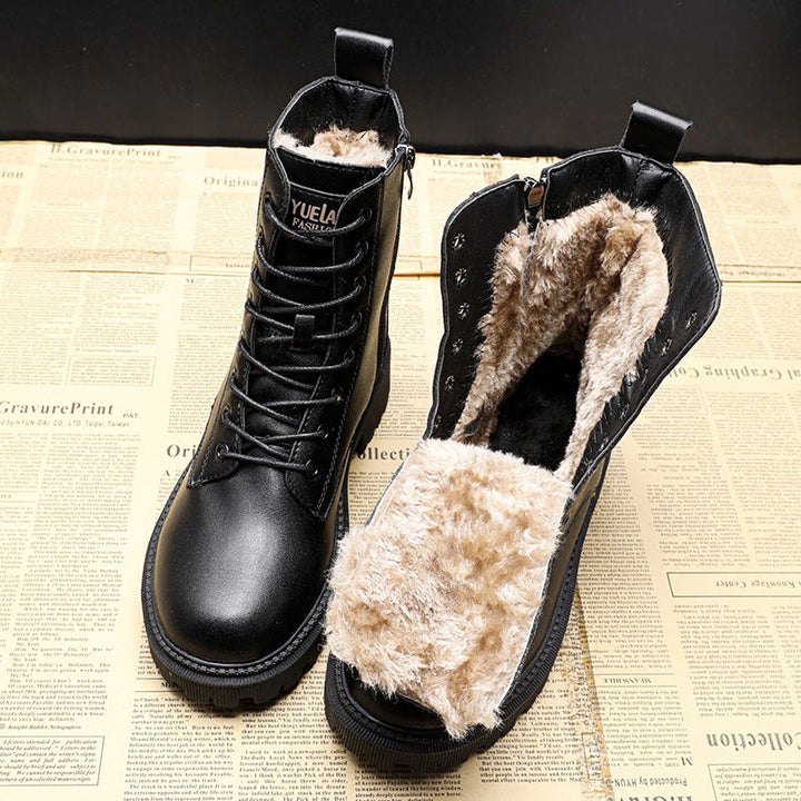 Edith™ - Bottes d'hiver en cuir noir