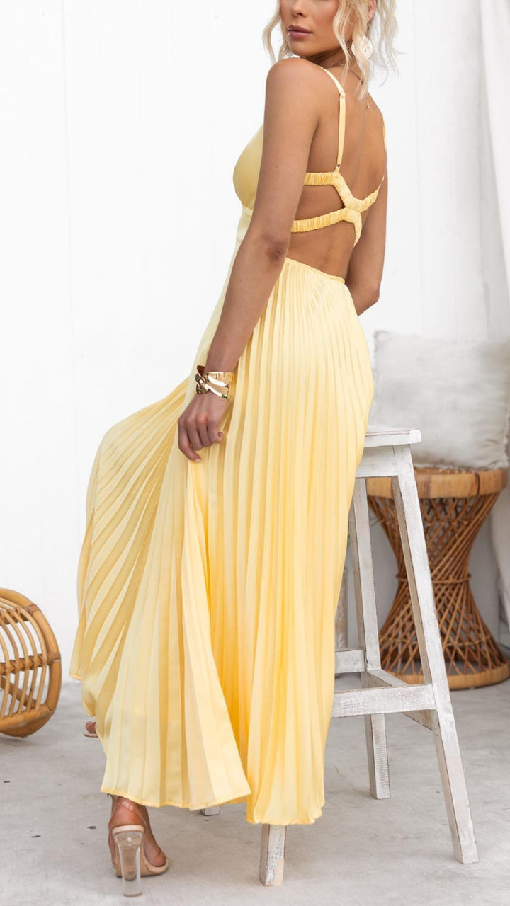 Aby - Maxi-robe jaune plissée décolletée en V