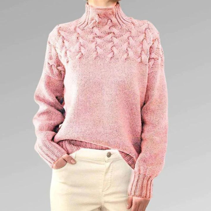 Babette™ | Confortable pull-over en tricot avec col roulé et gros motifs torsadés