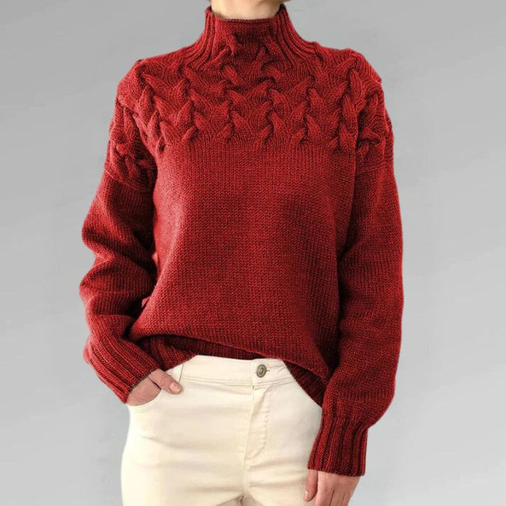 Babette™ | Confortable pull-over en tricot avec col roulé et gros motifs torsadés