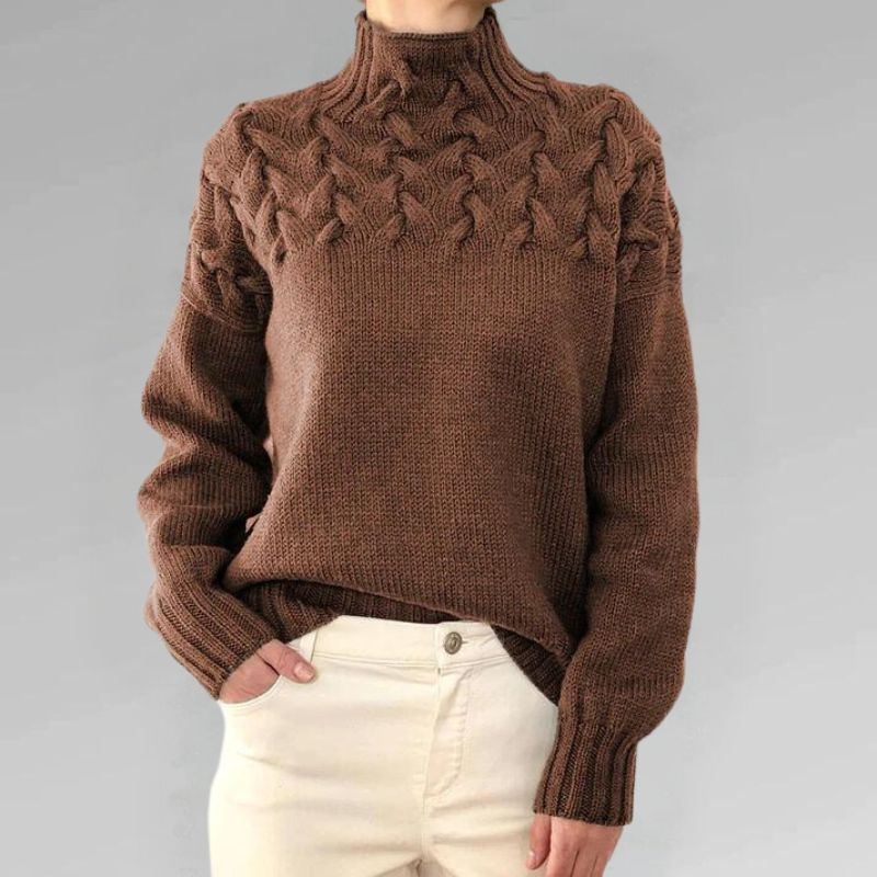 Babette™ | Confortable pull-over en tricot avec col roulé et gros motifs torsadés